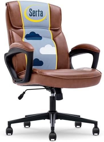 Serta Executive Office Chair with Lumbar Support, Padded Arms Leather Chair by Serta