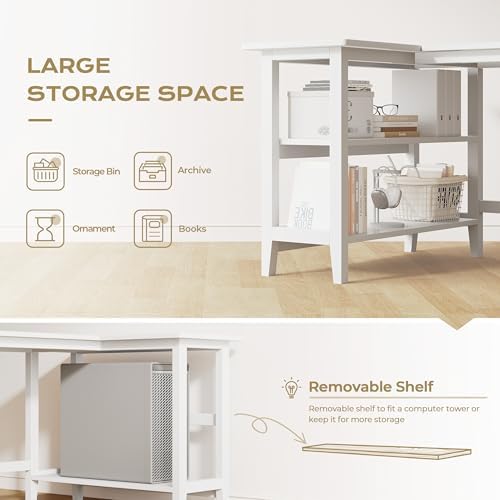 IOTXY 45" Reversible L-Shaped Office Desk with Storage Shelves, White - Image 5