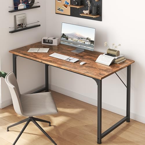 Huuger Computer Desk, 40 Inch Office Desk, Gaming Desk with Storage, Writing Desk Work Desk for Home Office, Study, Modern Simple Desk, Large Legroom, Metal Frame, Rustic Brown - Image 6