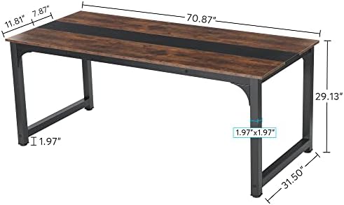 Tribesigns Modern Computer Desk, 70.8 x 31.5 inch Large Office Desk Computer Table Study Writing Desk Workstation for Home Office, Rustic/Black - Image 3