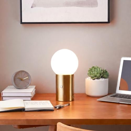 Brightech Kai LED Table Lamp with USB Port - Small Bedside Reading Modern Desk Lamp, Nightstand Light with Ambient Lighting for Bedroom, Living Room, Office - Modern Globe Lamp Shade, Brass Finish - Image 6