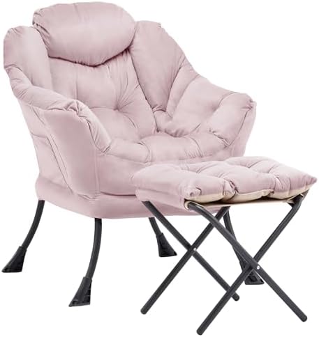 Lazy Chair with Ottoman, Comfy Reading Chair, Pink by Aunekiv