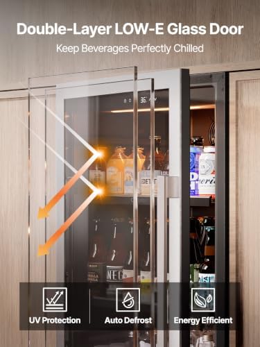 Ca'Lefort Beverage Refrigerator 24 Inch, 468 Cans Tall Fridge with Double Glass Door, Built-in or Freestanding Drink Cooler with Amber LED Light, Beverage Fridge for Kitchen Bar Office(Left-Hinged) - Image 3