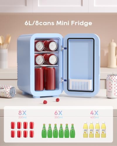 BEICHEN Mini Fridge,6 Liter / 8 Can Makeup Fridge for Skincare, Drink - Image 3