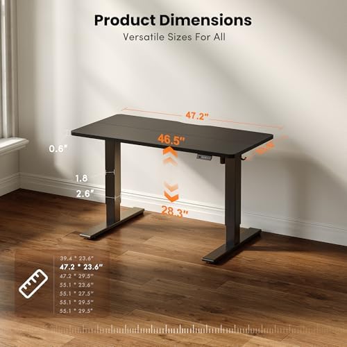 CubiCubi Electric Height Adjustable Standing Desk 48x24 Inch, Black - Image 2