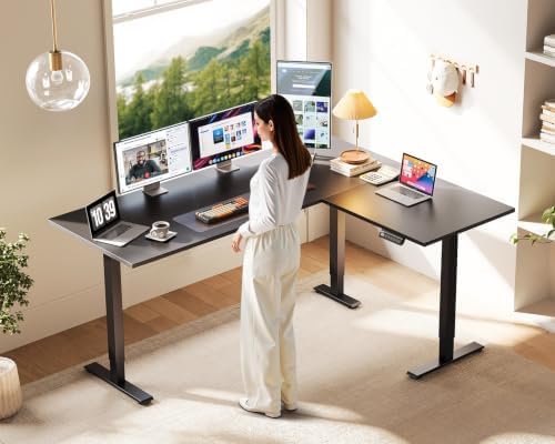 Casaottima 63 Inch L Shaped Electric Standing Desk, Home Office, Black - Image 2