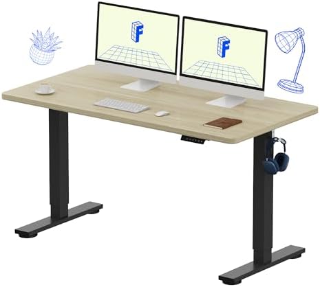 FLEXISPOT EN1 One-Piece Standing Desk, Electric Adjustable with 4 Memory Presets, 176 LBS Capacity, Stable & Quiet, Seamless Desktop for Home Office & Dual Monitors, 55"x28" White Wood Grain by Unknown