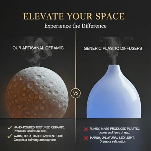 Moonlight Zen 200ml Ceramic Essential Oil Diffuser – Ultrasonic Aromatherapy Moon Lamp with 6H Mist, 3-Timer Settings, Auto-Shutoff & Amber LED Glow – Artisanal Lunar Decor for Home, Office & Spa - Image 5