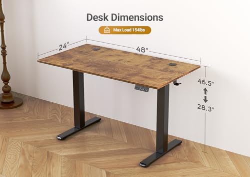Seang Electric Standing Desk Adjustable Height, 48 x 24 Inch Sit Stand Desk with T-Shaped Frame, 3 Memory Presets & Cable Management for Home Office Computer Workstation, Black Frame/Rustic Brown Top - Image 3