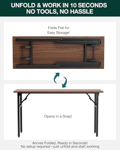 Frylr Small Folding Computer Desk – Portable 55.1 Inch Foldable Laptop Table, Collapsible and Compact for Easy and Fast Setup, Lightweight for Small Spaces, Home Craft and Study Use, Dark Walnut - Image 3