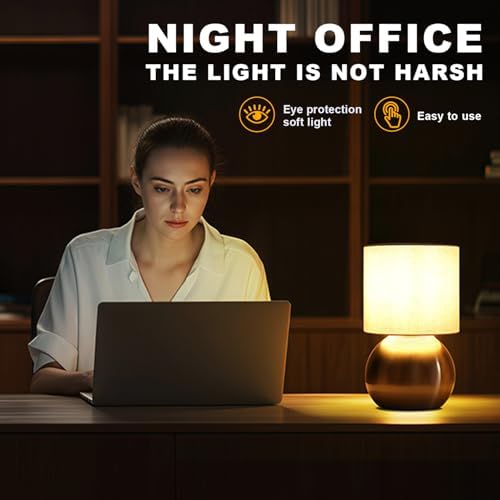 Modern Small Table Lamp Set of 2, Minimalist Nightstand Bedside Lamps with One-Button Inline Switch, H 10.4 Inch Desk Light for Bedroom, Living Room,Including Light Bulb（Golden） - Image 4