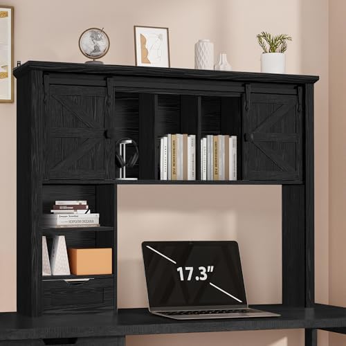 Large Desktop Bookshelf, 47.2" Desk Shelf with Sliding Barn Door by Homiflex