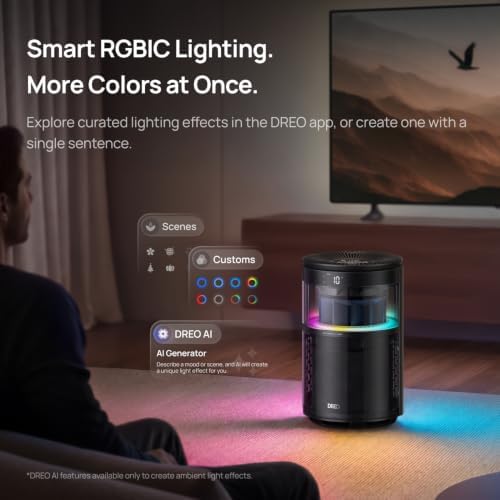 DREO Smart Air Purifier With RGBIC Light,Home Air Cleaner with Wi-Fi/Voice/Alexa, 4 Speeds & Auto/Turbo/HEPA Sleep Modes for Smoke, Dust, Pollen, Odor, PM2.5 Monitor, DREO 530S, DR-HAP010S Black - Image 6