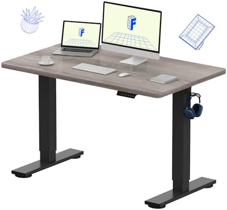 FLEXISPOT EN1 One-Piece Standing Desk, Electric Adjustable with 4 Memory Presets, 176 LBS Capacity, Stable & Quiet, Seamless Desktop for Home Office & Dual Monitors, 48"x30" Gray Wood by Unknown