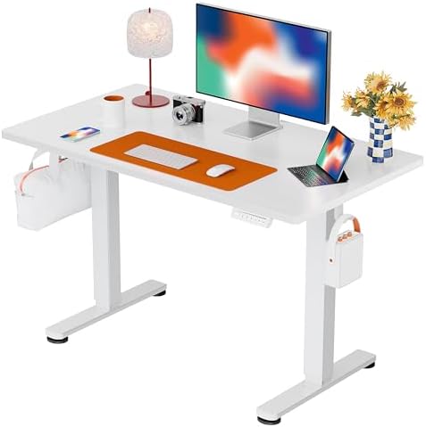 ErGear Height Adjustable Electric Standing Desk, 40 x 24 Inches Sit Stand up Desk, Memory Computer Home Office Desk, White by ErGear