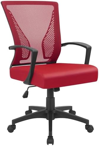 Furmax Office Chair Ergonomic Computer Desk Mesh Chair Mid Back Swivel Lumbar Support with Armrest (1, Red) by Furmax