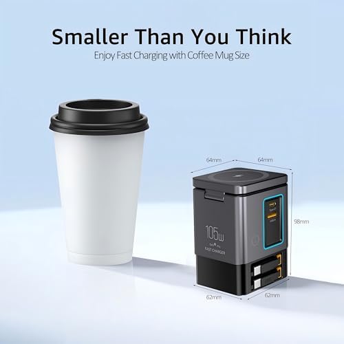 105W Retractable Charging Station, 6-in-1 GaN Charger with Dual 65W Cables - Image 6