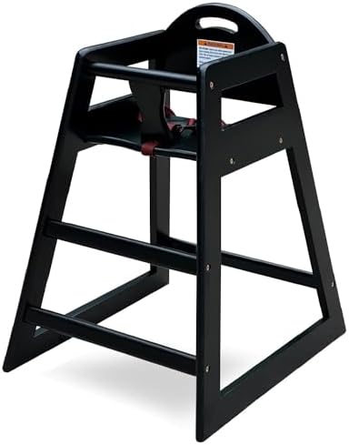 Wooden High Chair for Baby & Toddler – Restaurant-Style Stackable HighChair with Commercial Grade Solid Wood for Dining Table & Kitchen – Compact & Portable Design for Home & Restaurant Use - Black by LA+Baby+