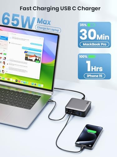 USB C Charger Block 200W[2026 Upgraded] GaN III 6 Port Fast Charging Station Hub,PD 65W USB C Laptop Charger Compatible with MacBook Pro/Air,iPad,iPhone 16/15,Galaxy S23/S24 Steam Deck Dell XPS etc - Image 4