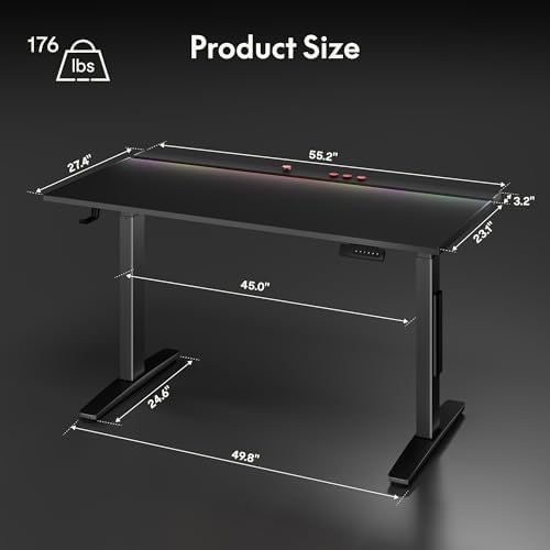 FLEXISPOT 55" RGB Electric Gaming Standing Desk, Magnetic Metal Desktop - Image 3