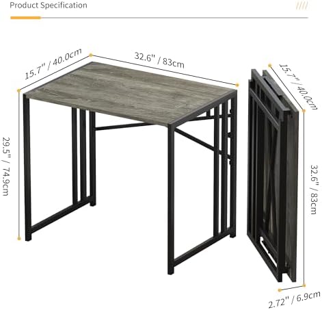 Lutown-Teen 32 inch Small Folding Desk, Black Oak - Image 3