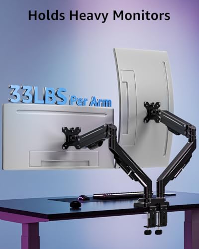 MOUNTUP Dual Monitor Stand for Max 43 inch Screens, Ultrawide Monitor Arm Height Adjustable, Heavy Duty Dual Monitor Mount, Full Motion Premium Monitors Arm, Holds 2.2 to 33 lbs, VESA Desk Mount - Image 3