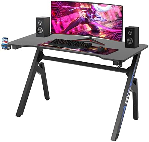 FDW Computer Desk Gaming Desk Student PC Desk Writing Desk Office Desk Modern Ergonomic Racing Style Table Workstation Carbon Fiber Headphone Hook (47in, Blue) by FDW