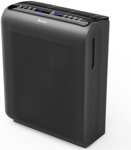 AROEVE Air Purifiers for Bedroom Home Large Room Up to 1504 Ft², 5 Layer Filter for Smoke Pollen Allergies Pet Dander Odor, Air Quality Monitor, Sleep Mode, Timer for Office, Dorm, Kitchen, MK07 Black by AROEVE
