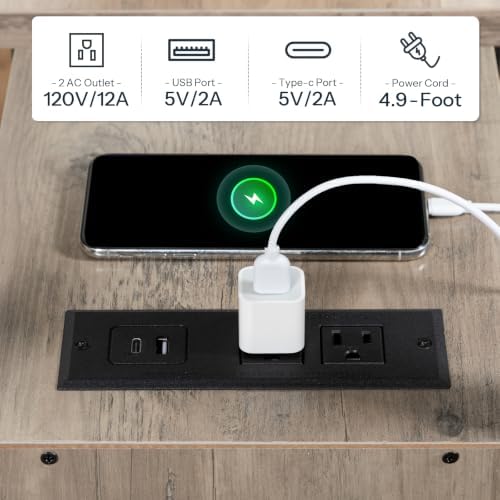 HOOBRO Set of 2 End Tables with Charging Station, Narrow Side Table with Drawers & USB Port & Power Outlets, Nightstand for Small Spaces, Living Room, Stable, Greige and Black BG541BZP201 - Image 5
