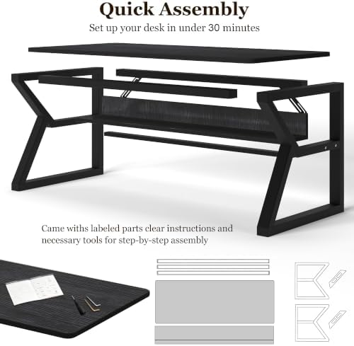 Computer Desk, Office Desk with Storage(55 x 19.7 in, Black) - Image 6