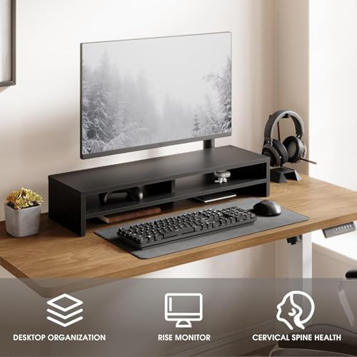 Fenge 31.5 Inch Dual Monitor Stand Riser for Desk, Black - Image 2