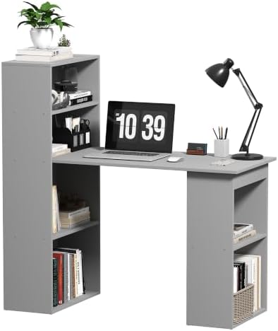 HOMCOM Modern Home Office Desk with 6-Tier Storage Shelves, 47", Gray by HOMCOM