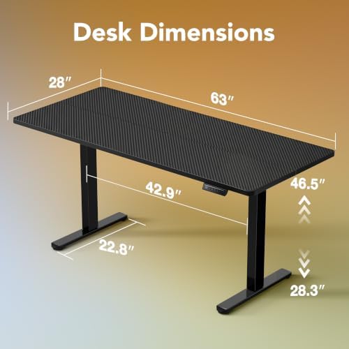 HUANUO 63x28 Inch Electric Standing Desk, Adjustable, Carbon Fiber Black - Image 3