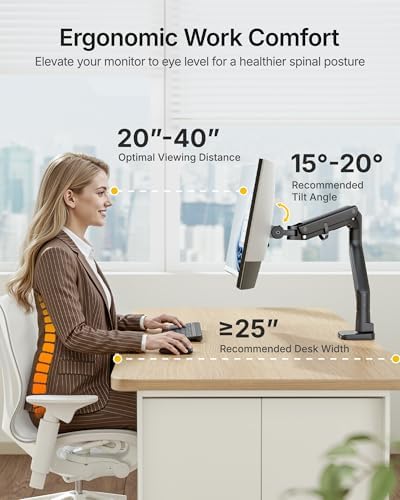 monTEK Heavy Duty Monitor Arm, 17-57" Ultrawide, Gas Spring, with USB，Black - Image 3