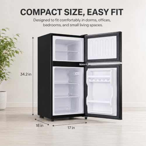 3.2 Cu.Ft Mini Refrigerator with Freezer, 2 Door Compact Fridge with Adjustable Thermostat & Removable Glass Shelves, Energy Efficient Small Refrigerator for Bedroom, Dorm, Office, Apartment - Image 7