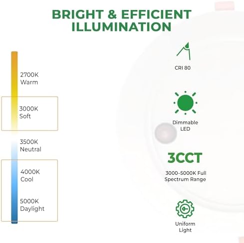 E2 Lighting 8 Inch Recessed LED Light with Emergency Battery Backup, 8 Inch Retrofit LED Recessed Light, 18W Dimmable Slim LED Downlight, 3CCT Tunable 3000K/4000K/5000K Fixture - Image 3