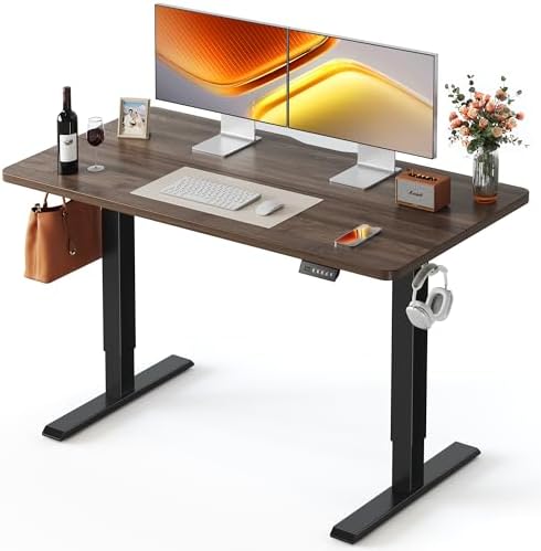 FEZIBO 55 x 24 Inchs Electric Standing Desk, Height Adjustable, Sit Stand Up, Computer Office Desk with Splice Board, Black Frame/Black Walnut Top by FEZIBO
