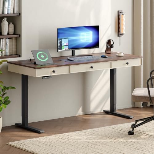 ONBRILL 55" Electric Standing Desk with 3 Drawers, Home Office Desk, Walnut by ONBRILL