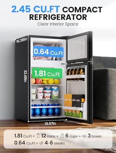 COWSAR 2.5 Cu.Ft Mini Dorm Fridge with Freezer for Bedroom, Office, Black - Image 2