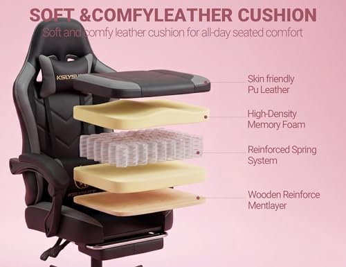 Mistpeople Gaming Chair, Ergonomic High Back Computer Chair with Footrest, Lumbar Support & Pocket Spring Cushion, Comfortable Swivel Home Office Desk Chair for Adults - Image 5
