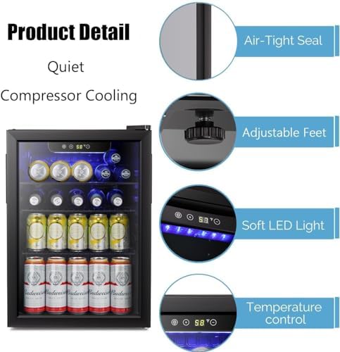 Antarctic Star 95 Can Beverage Refrigerator Cooler, Mini Fridge Glass Door for Soda Beer Wine Stainless Steel Glass Door,Small Drink Dispenser Digital Display for Home, Office Bar,2.4cu.ft - Image 2