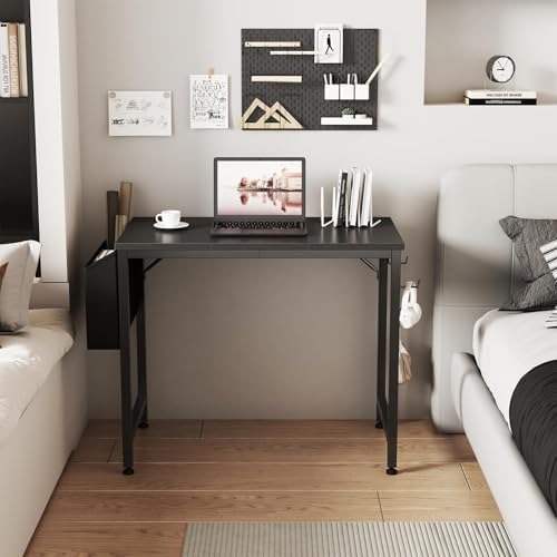 Lufeiya Small Desk for Small Spaces, 32 Inch Kids Girls Study Writing Desks for Bedroom, Simple Modern Laptop PC Little Side Table with Storage Bag Headphone Hooks, Black - Image 4