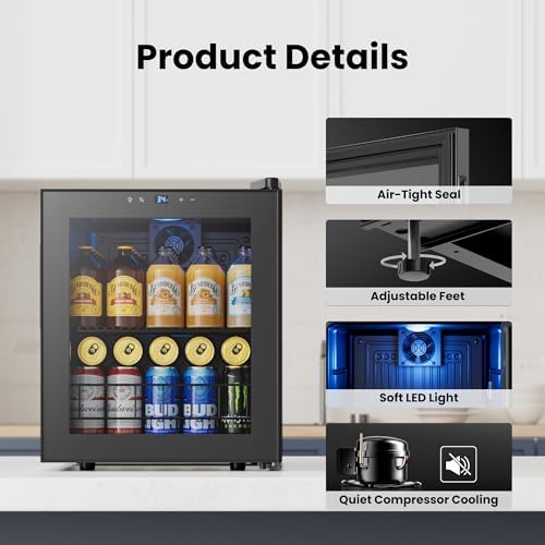 Yeego Beverage Refrigerator Drink Cooler, 65 Cans Mini Fridge Glass Door - Image 5
