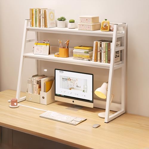Desktop Bookshelf Computer Desk,Desk Hutch Dorm， 2-Tier Wood Hutch Bookcase Organizer, for Home Office Dorm Furniture Storage Shelves (White, 29.5in*35.5in*12.6in) by YAFXAIG