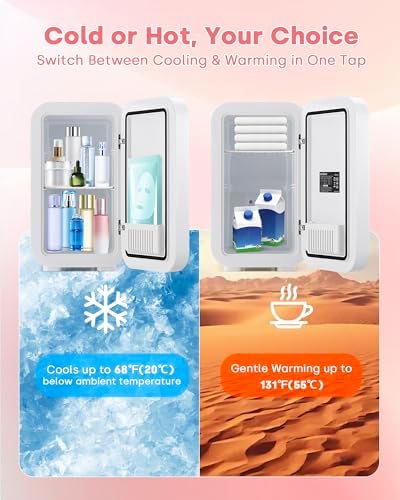 Enventor Mini Fridge with Dimmable LED Mirror, 6L/8 Can, AC/DC Power, White - Image 4