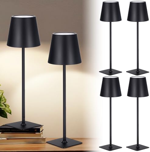 Retisee 6 Pack Cordless Table Lamp Portable LED Rechargeable Desk Lamp 3000mah Battery Operated 3 Color Stepless Dimming Waterproof Touch Control for Bedroom Restaurant (Black,Square Base) by Retisee