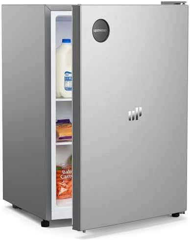 Upstreman 2.5 Cu.Ft All-Refrigerator Mini Fridge, Single Door Small Refrigerator, Dorm Fridge with 7 Adjustable Thermostat, Compact Refrigerator for Office, Bedroom or Dorm, Silver-CR26 by StartUpLiveBetter