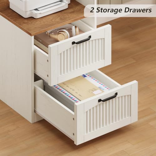 Farmhouse L Shaped Desk with Drawers & Printer Shelf for Home Office - Image 5