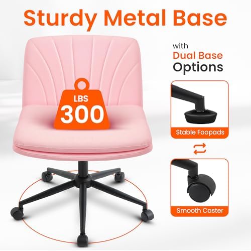 Orange Factory Criss Cross Chair, Wide Leather Vanity Desk Seat, Pink Pu - Image 4