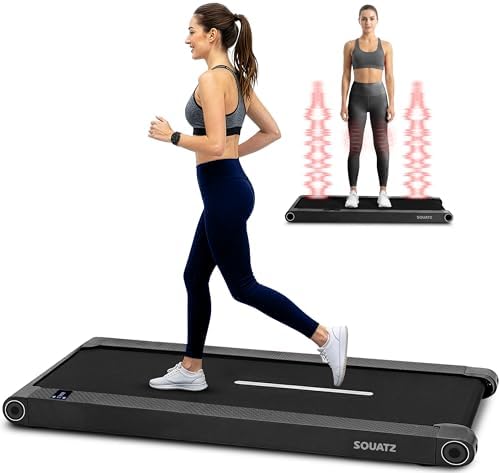 Squatz 2-in-1 Walking Pad Treadmill with Vibration Plates, Compact Under Desk Walking Pad with Remote Control, LED Display, Non-Slip Belt, Quiet 1.0HP Motor for Home or Office Workout (Black) by SQUATZ